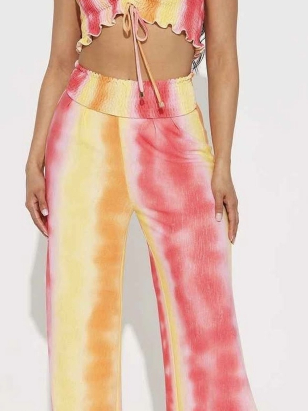 Tie-Dye Wide Leg Women’s Pants in Pink, Orange & Yellow
